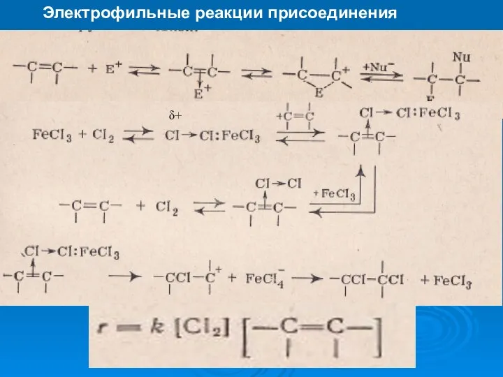 Электрофильные реакции присоединения δ+