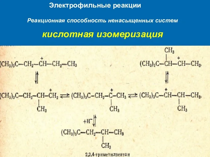 Электрофильные реакции Реакционная способность ненасыщенных систем кислотная изомеризация