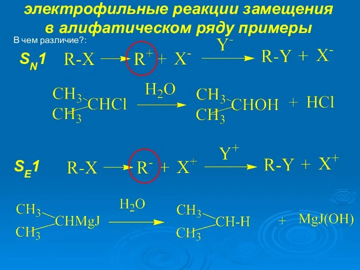 В чем различие?: SE1 SN1 электрофильные реакции замещения в алифатическом ряду примеры