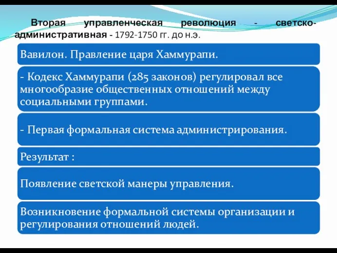 Вторая управленческая революция - светско-административная - 1792-1750 гг. до н.э.