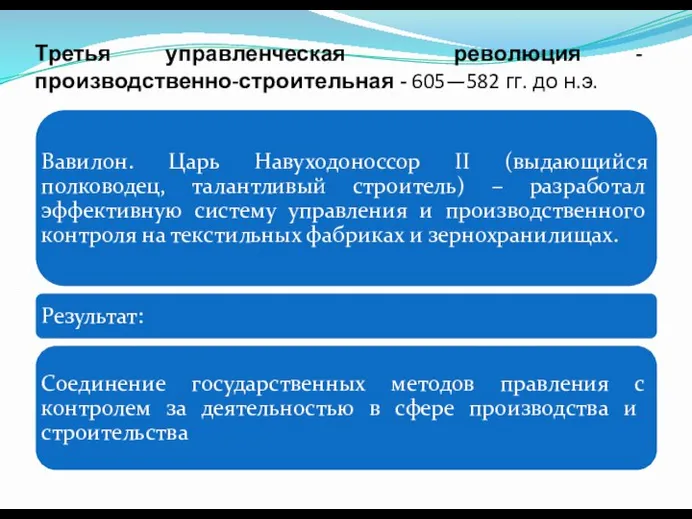 Третья управленческая революция - производственно-строительная - 605—582 гг. до н.э.