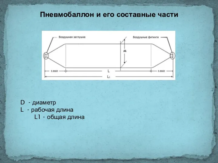 Пневмобаллон и его составные части D - диаметр L - рабочая длина L1 - общая длина