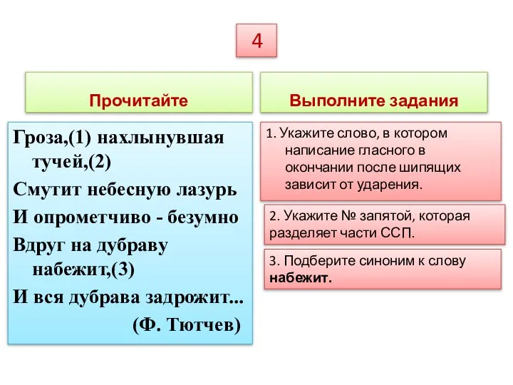 Прочитайте Гроза,(1) нахлынувшая тучей,(2) Смутит небесную лазурь И опрометчиво - безумно