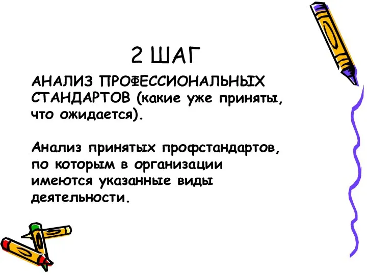 2 ШАГ АНАЛИЗ ПРОФЕССИОНАЛЬНЫХ СТАНДАРТОВ (какие уже приняты, что ожидается). Анализ