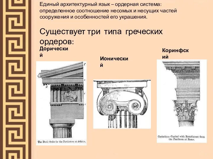 Единый архитектурный язык – ордерная система: определенное соотношение несомых и несущих