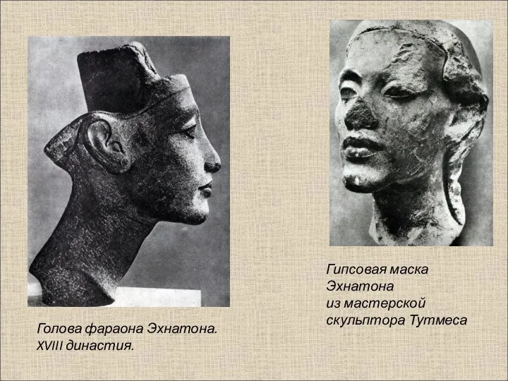 Гипсовая маска Эхнатона из мастерской скульптора Тутмеса Голова фараона Эхнатона. XVIII династия.