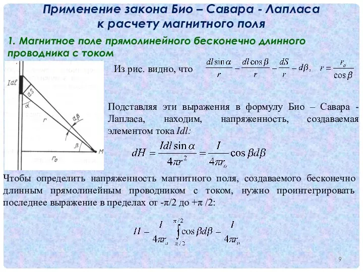 Применение закона Био – Савара - Лапласа к расчету магнитного поля