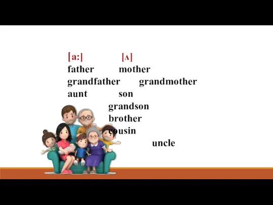 [a:] [ʌ] father mother grandfather grandmother aunt son grandson brother cousin uncle