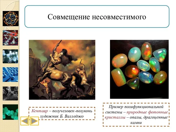 Совмещение несовместимого Кентавр – получеловек-полуконь художник Б. Валледжо Пример полифункциональной системы