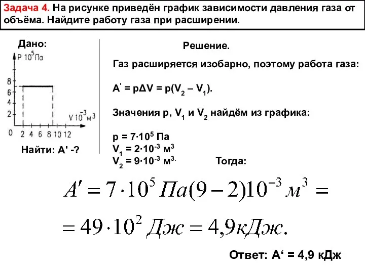 Задача 4. На рисунке приведён график зависимости давления газа от объёма.