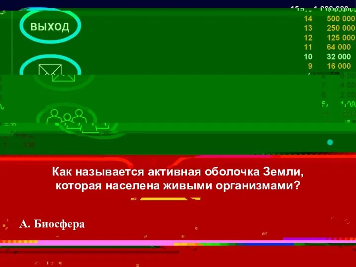 Как называется активная оболочка Земли, которая населена живыми организмами? A. Биосфера