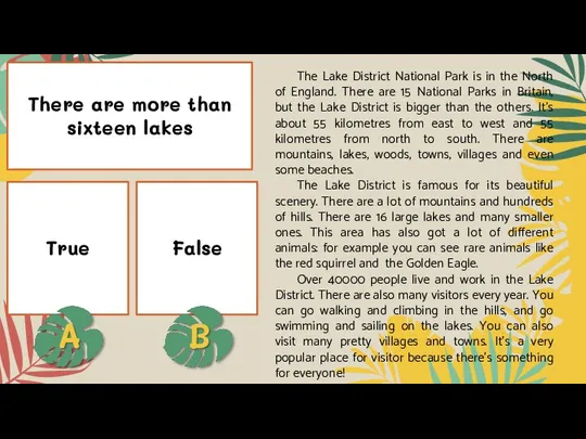 There are more than sixteen lakes True False The Lake District