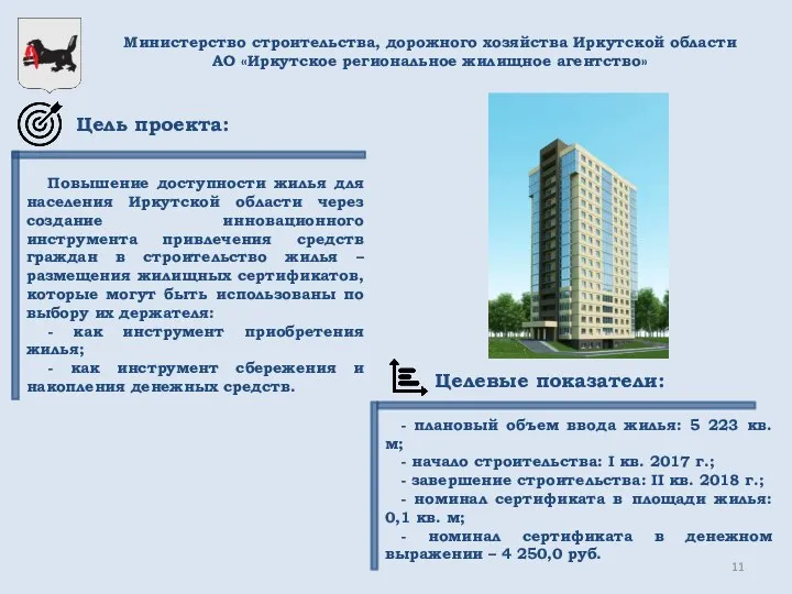 Министерство строительства, дорожного хозяйства Иркутской области АО «Иркутское региональное жилищное агентство»