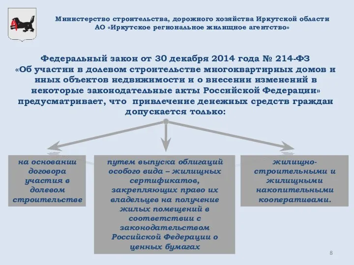 Министерство строительства, дорожного хозяйства Иркутской области АО «Иркутское региональное жилищное агентство»