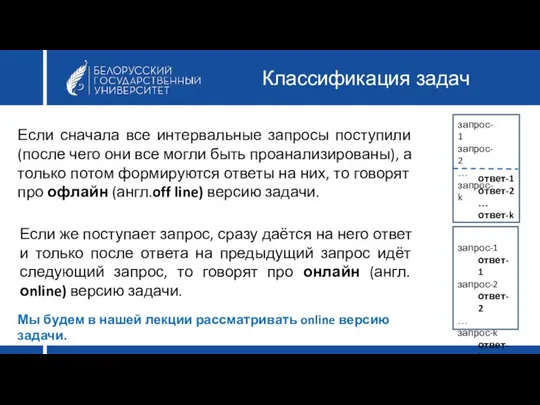 Классификация задач Если сначала все интервальные запросы поступили (после чего они