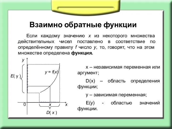 Если каждому значению х из некоторого множества действительных чисел поставлено в