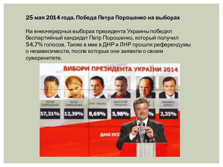 25 мая 2014 года. Победа Петра Порошенко на выборах На внеочередных