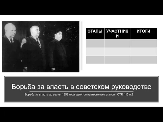 Борьба за власть в советском руководстве Борьба за власть до весны