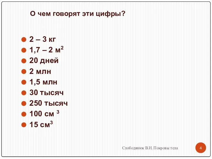 2 – 3 кг 1,7 – 2 м2 20 дней 2