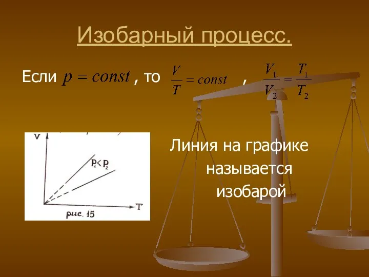 Изобарный процесс. Если , то , Линия на графике называется изобарой