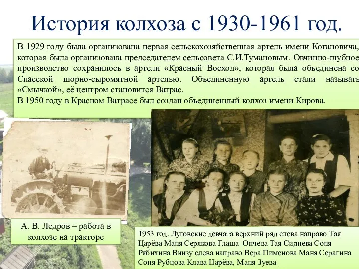 История колхоза с 1930-1961 год. В 1929 году была организована первая