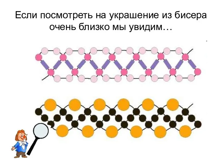 Если посмотреть на украшение из бисера очень близко мы увидим…