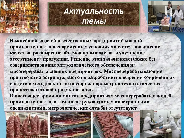 Важнейшей задачей отечественных предприятий мясной промышленности в современных условиях является повышение