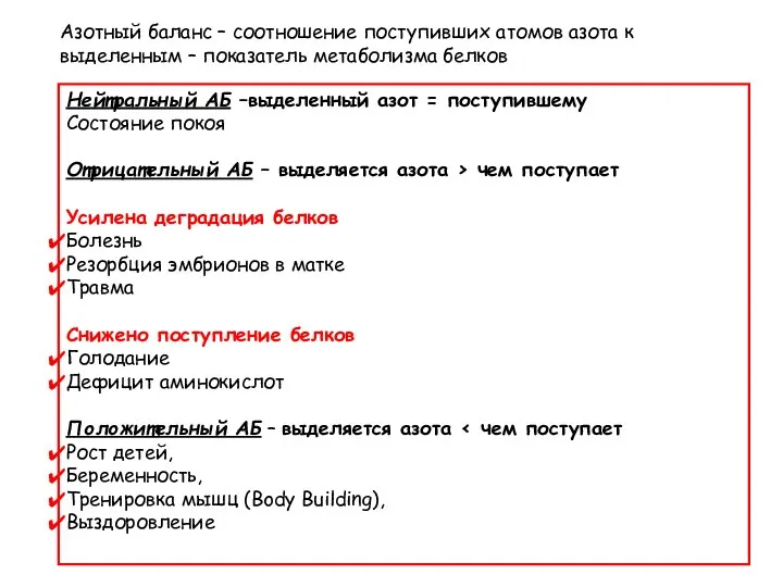 Азотный баланс – соотношение поступивших атомов азота к выделенным – показатель