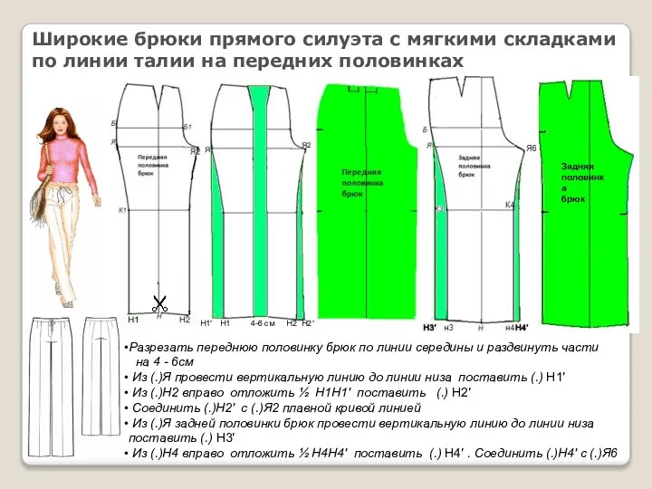 Широкие брюки прямого силуэта с мягкими складками по линии талии на