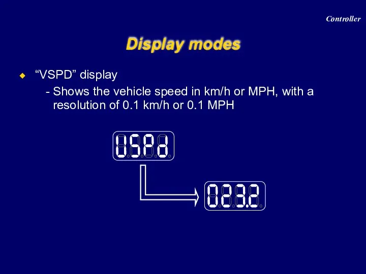 Display modes “VSPD” display Shows the vehicle speed in km/h or