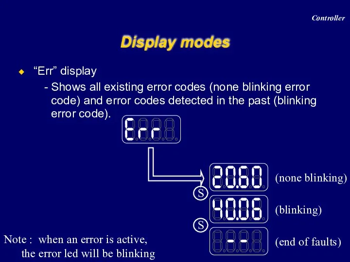 “Err” display Shows all existing error codes (none blinking error code)