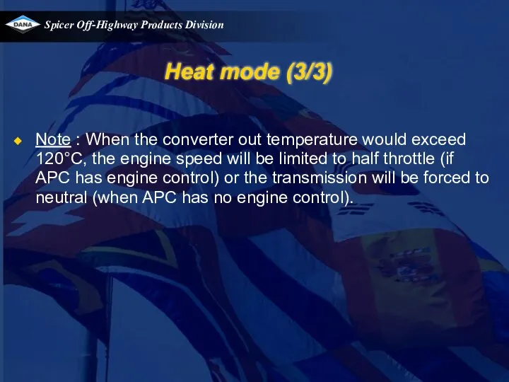 Heat mode (3/3) Note : When the converter out temperature would