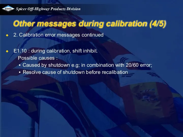 Other messages during calibration (4/5) 2. Calibration error messages continued E1.10