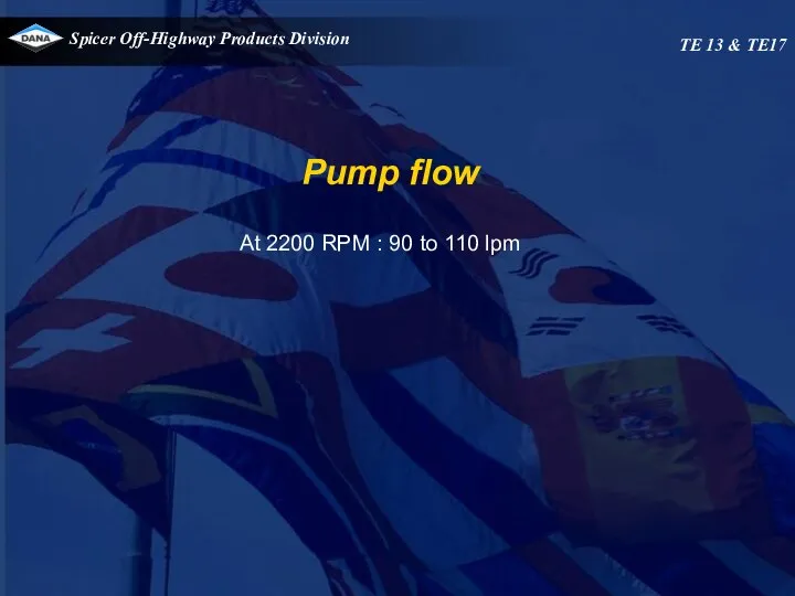 Pump flow At 2200 RPM : 90 to 110 lpm TE 13 & TE17