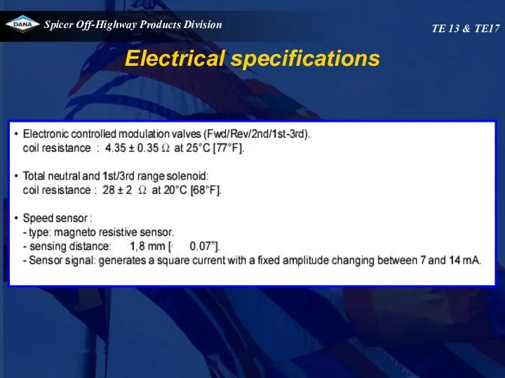 Electrical specifications TE 13 & TE17