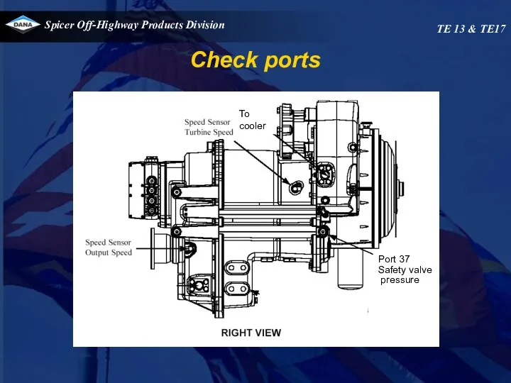 Check ports TE 13 & TE17 To cooler Port 37 Safety