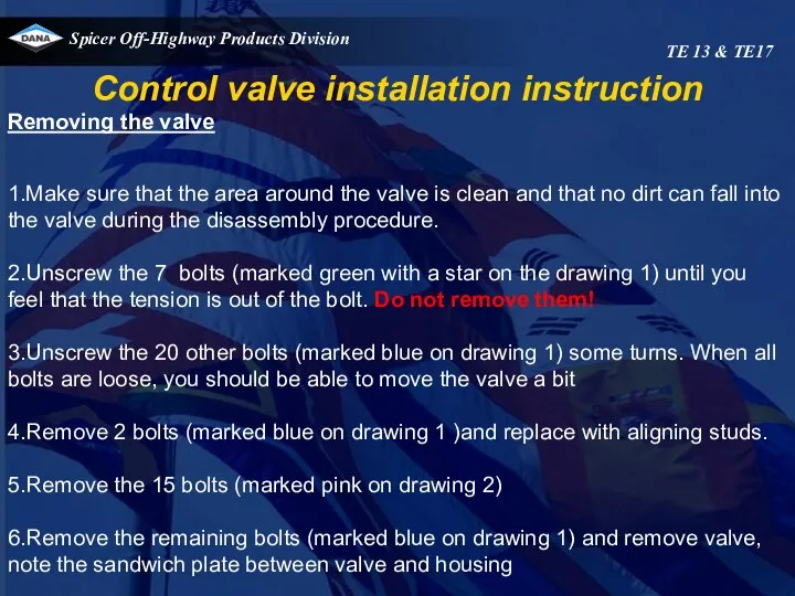 Control valve installation instruction Removing the valve 1.Make sure that the