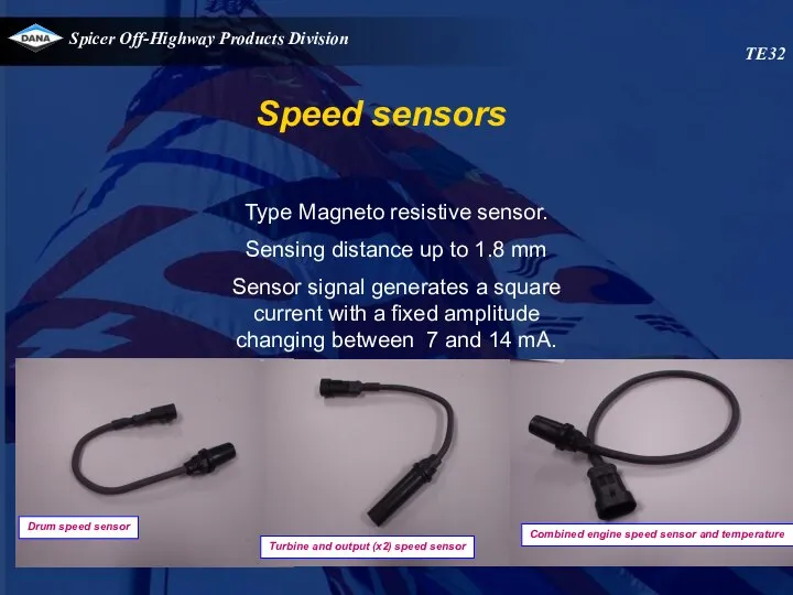 Speed sensors Type Magneto resistive sensor. Sensing distance up to 1.8