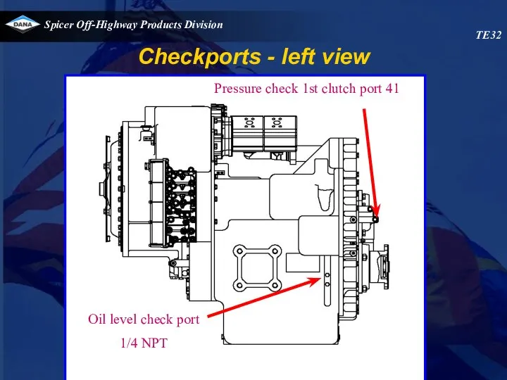 Pressure check 1st clutch port 41 Oil level check port 1/4