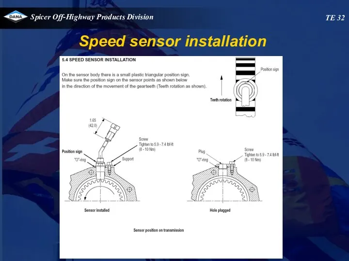 TE 32 Speed sensor installation