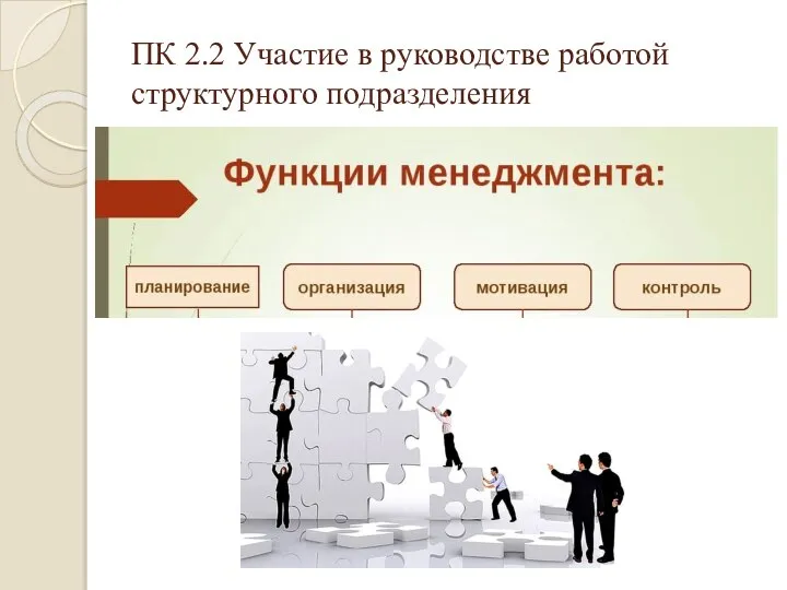 ПК 2.2 Участие в руководстве работой структурного подразделения