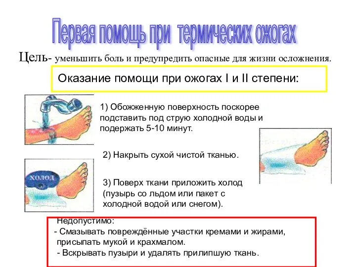 Цель- уменьшить боль и предупредить опасные для жизни осложнения. Оказание помощи