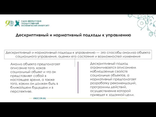 Дескриптивный и нормативный подходы к управлению Дескриптивный и нормативный подходы к