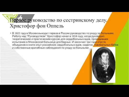 Первое руководство по сестринскому делу. Христофор фон Оппель В 1822 году