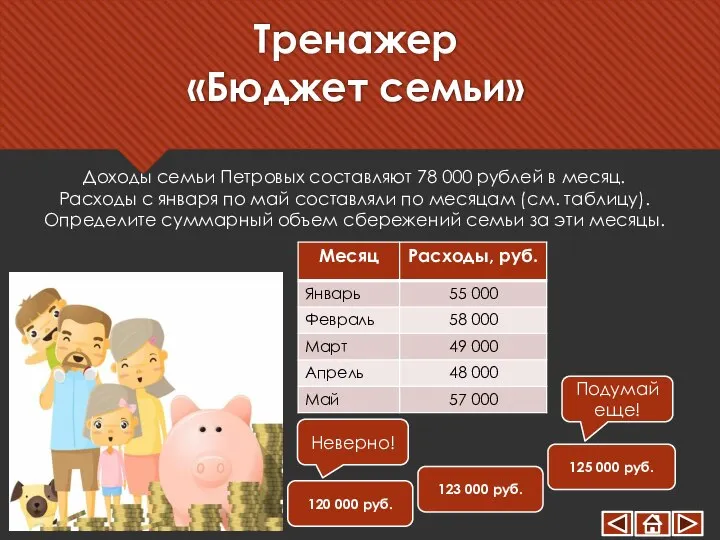 Тренажер «Бюджет семьи» 120 000 руб. 123 000 руб. 125 000