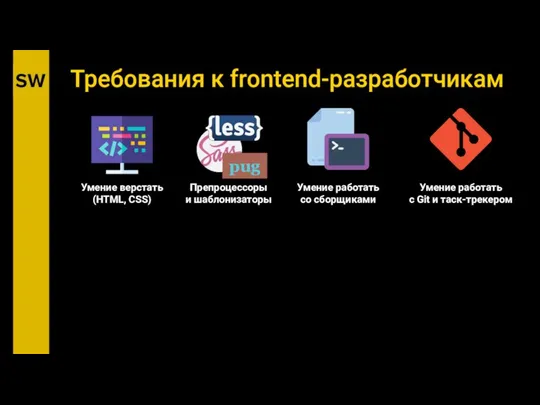 Препроцессоры и шаблонизаторы Требования к frontend-разработчикам Умение верстать (HTML, CSS) Умение