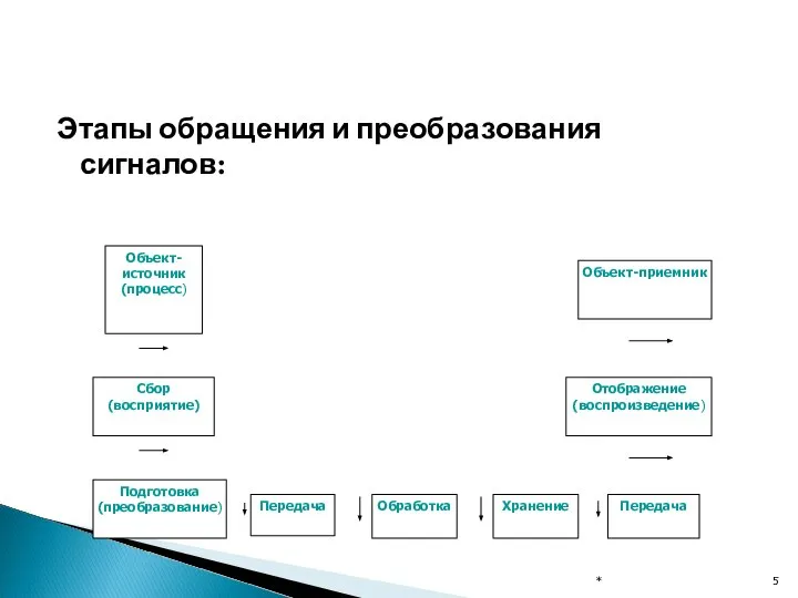 Этапы обращения и преобразования сигналов: *