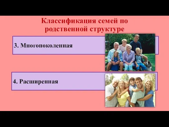 Классификация семей по родственной структуре 3. Многопоколенная 4. Расширенная