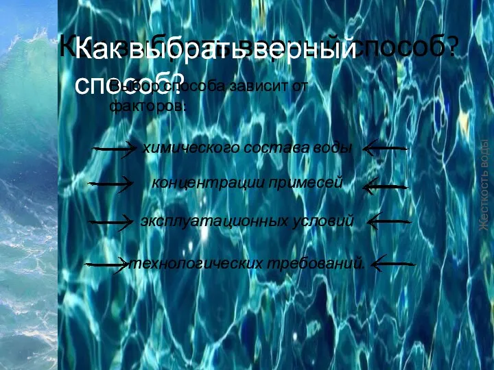 Как выбрать верный способ? Жесткость воды Как выбрать верный способ? Выбор