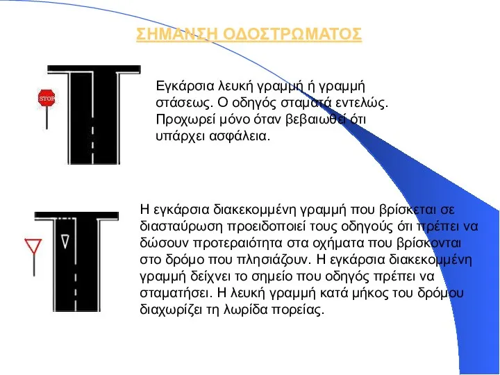 ΣΗΜΑΝΣΗ ΟΔΟΣΤΡΩΜΑΤΟΣ Εγκάρσια λευκή γραμμή ή γραμμή στάσεως. Ο οδηγός σταματά